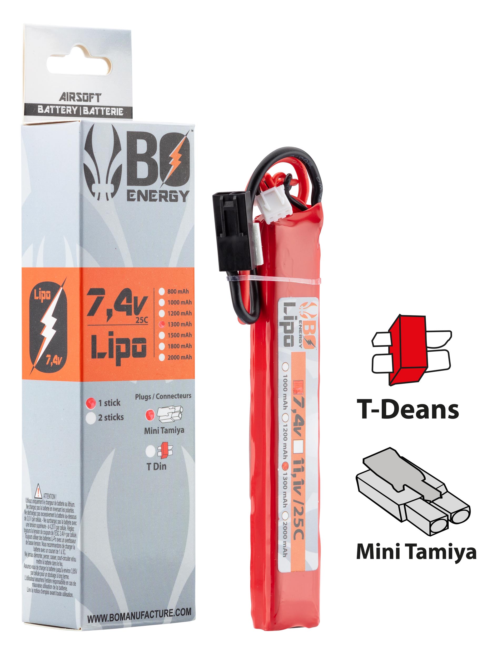 1 stick batterie Lipo 2S 7.4V 1300mAh 25C - Mini TAMYIA