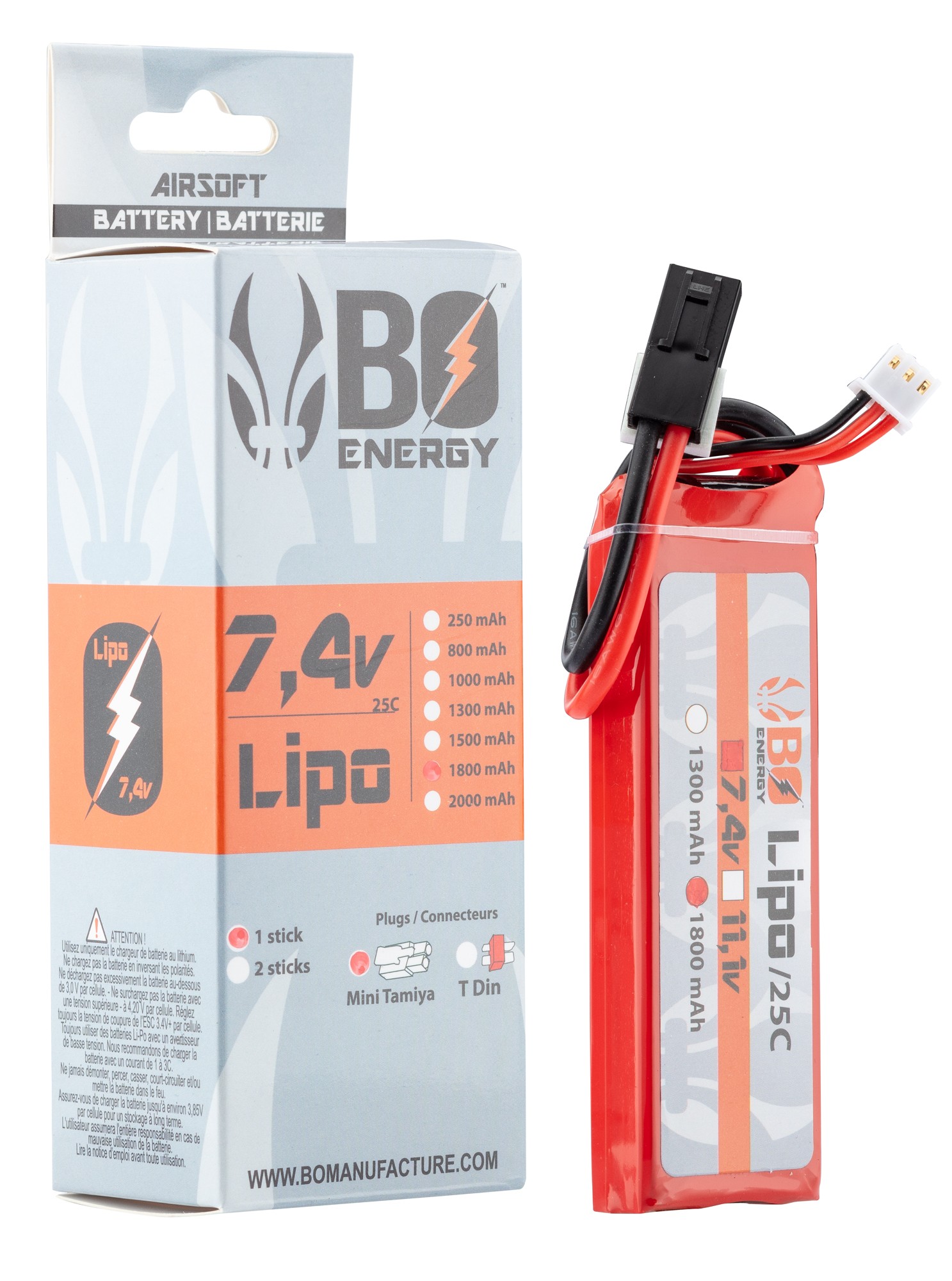 1 stick batterie Lipo 2S 7.4V 1800mAh 25C - Mini TAMYIA