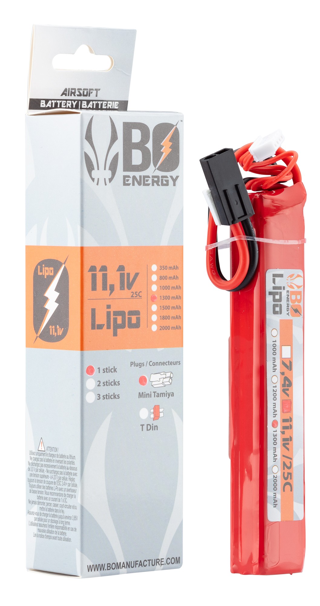 1 stick batterie Lipo 3S 11.1V 1300mAh 25C - T-DEAN