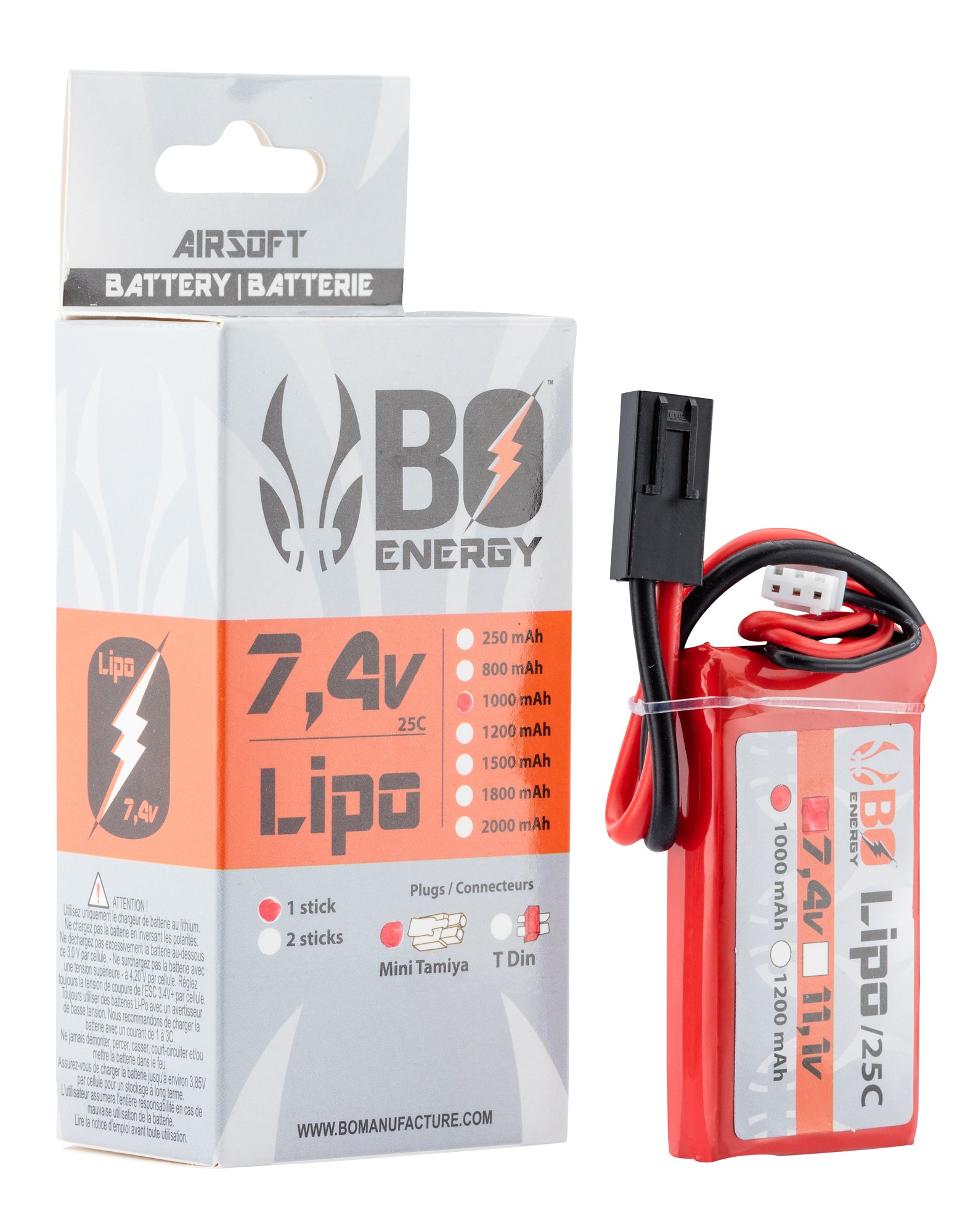 1 stick batterie Lipo 2S 7.4V 1000mAh 25C Peq - Mini Tamiya