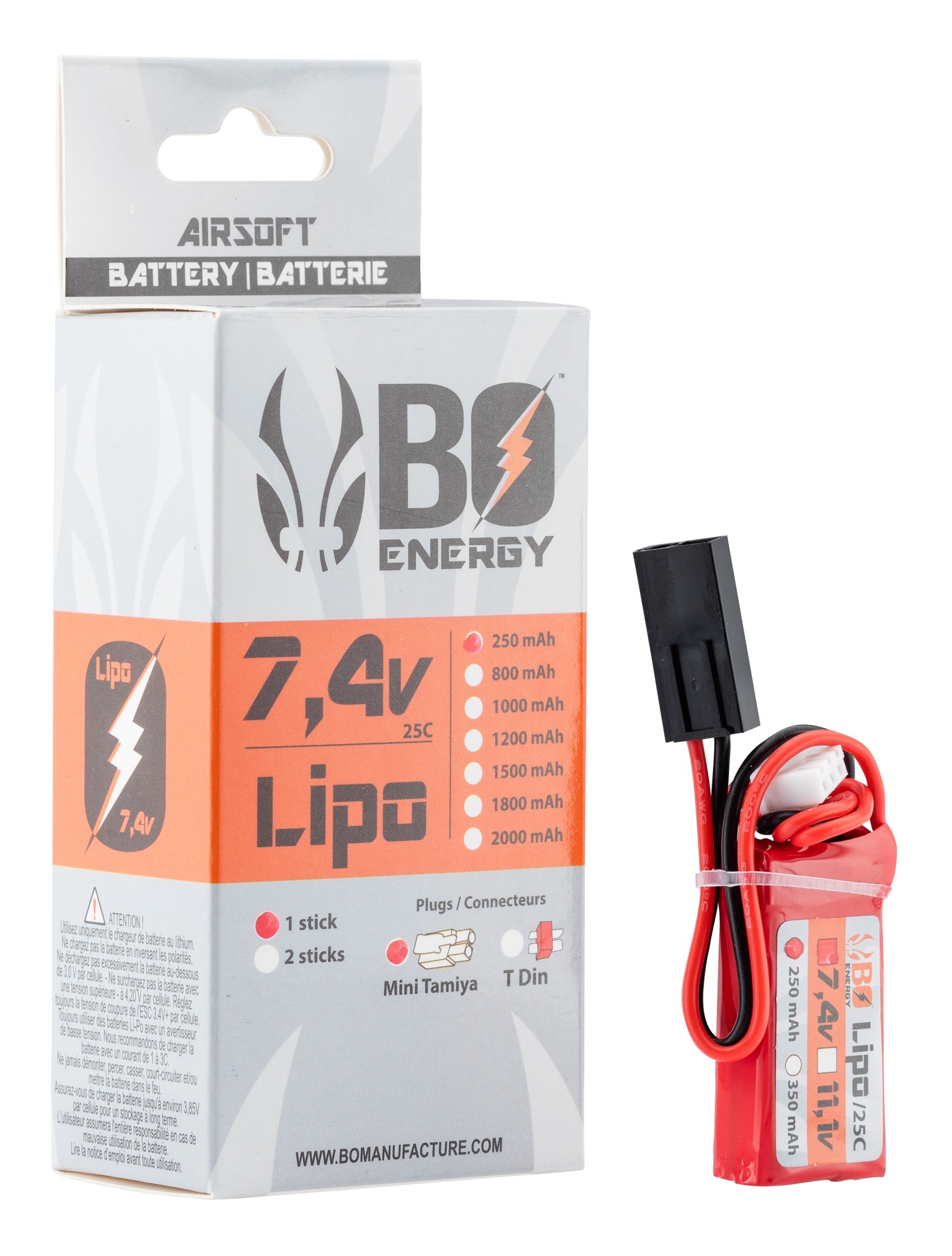 HPA batterie Lipo 2S 7.4V 250mAh 25C - BATTERIE GIANT 7.4V 250 mah 25C 11x21x42mm