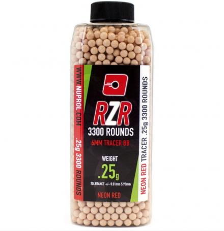 Billes Airsoft 6mm RZR 0.25g bouteilles 3300 bbs TRACER rouges - Nuprol