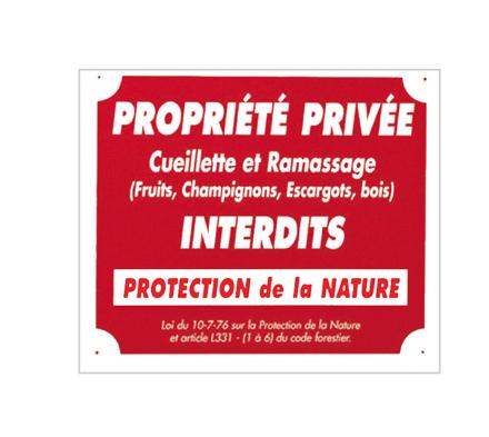 Panneau ''Propriété privée cueillette...'' 30 x 25 cm - Aluminium